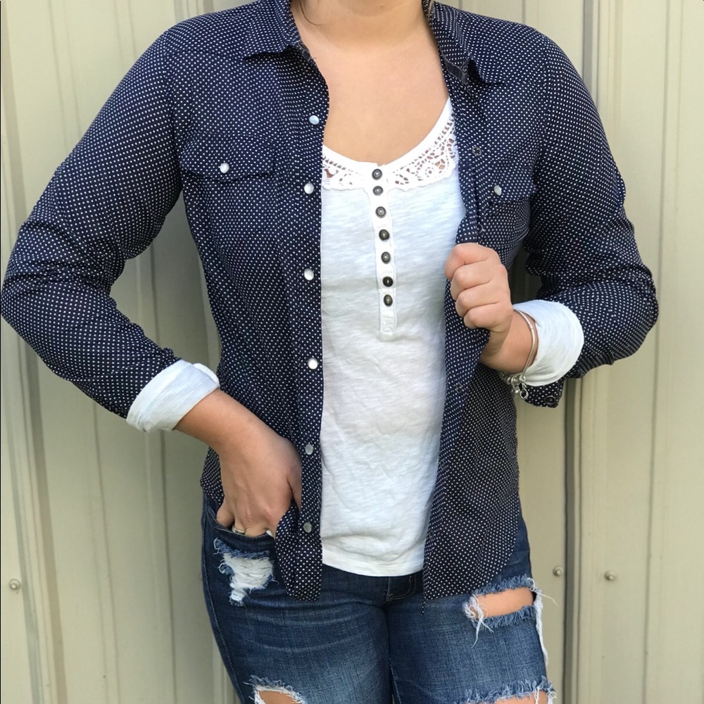 Navy Blue Polka Dot Blouse